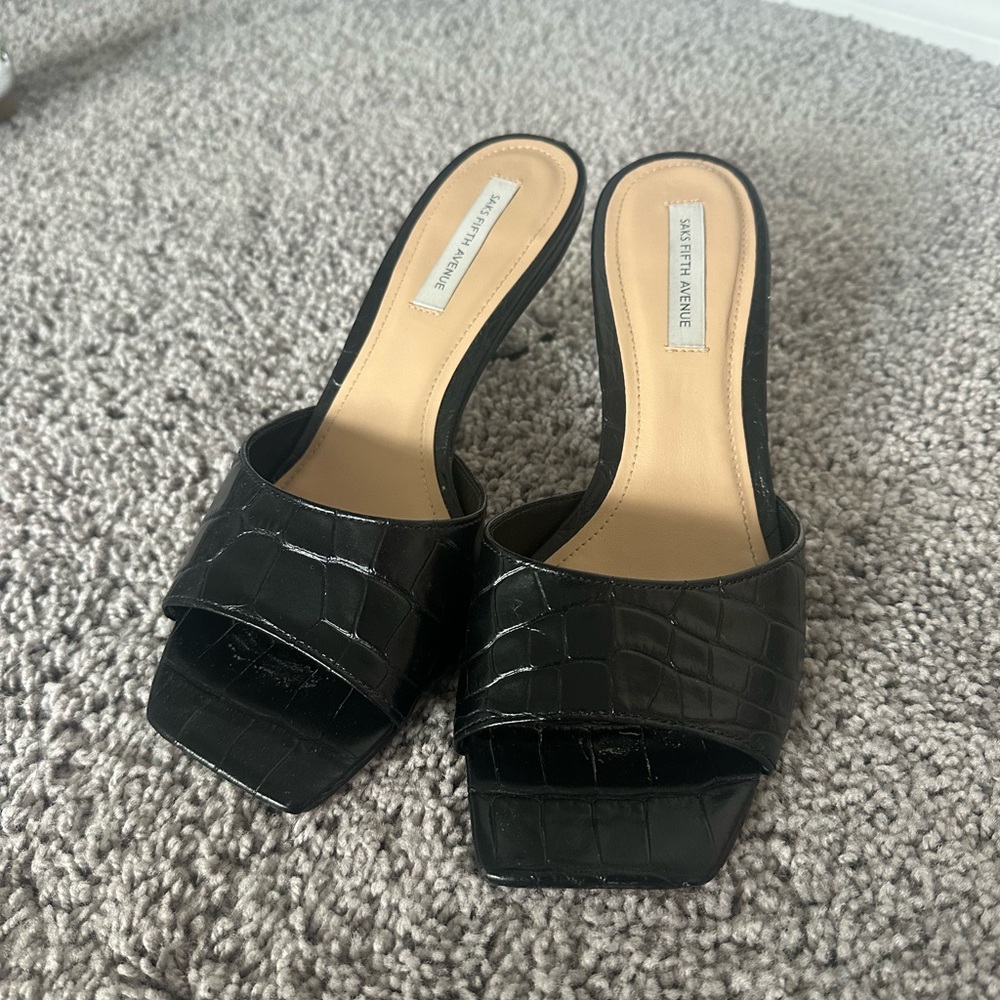 Saks Fifth Avenue Black Croc-Embossed Heels